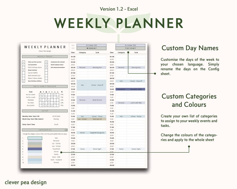 Weekly Planner Excel Template Daily Task Schedule to Do - Etsy