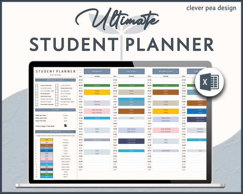 Student Planner Excel Spreadsheet | Assignment Tracker | College ...