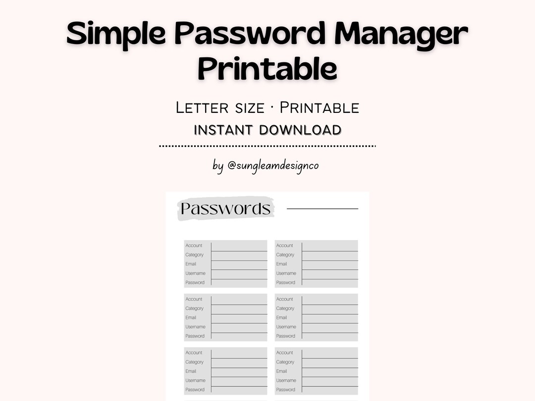 Simple Password Manager Printable - Letter - Instant Download - Etsy