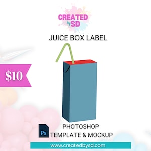 Juice Box Label template and mockup | Printable Juice Box Cover | Photoshop template | Juice DIY Blank Template | Blank Party Favor Template