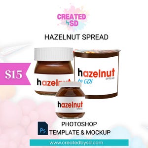 Nutella template and mockup |Nutella Label  | PSD editable party favor | Personalized Hazelnut Jar Label Bundle | Chocolate Mini Label