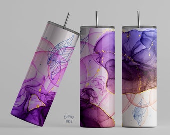 Alcohol Ink tumbler butterfly sublimation tumbler purple png tumbler 20oz skinny tumbler seamless pattern butterflies sublimation design