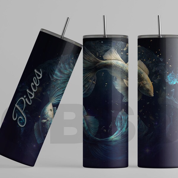 Zodiac Pisces Tumbler Wrap 20oz Sublimation Tumbler Designs Stars Galaxy Horoscope Poster Pisces Wall Art Skinny Tumbler Celestial Birthday