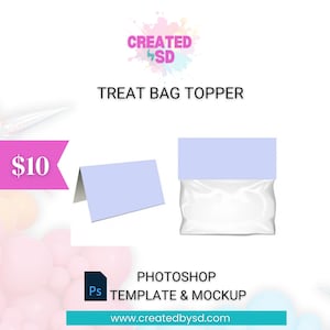 Treat Bag Topper Template| PSD Mockup | Treat Bag Sticker | Treat Bag Label | Treat Bag Sticker | Party Favor Bag Topper