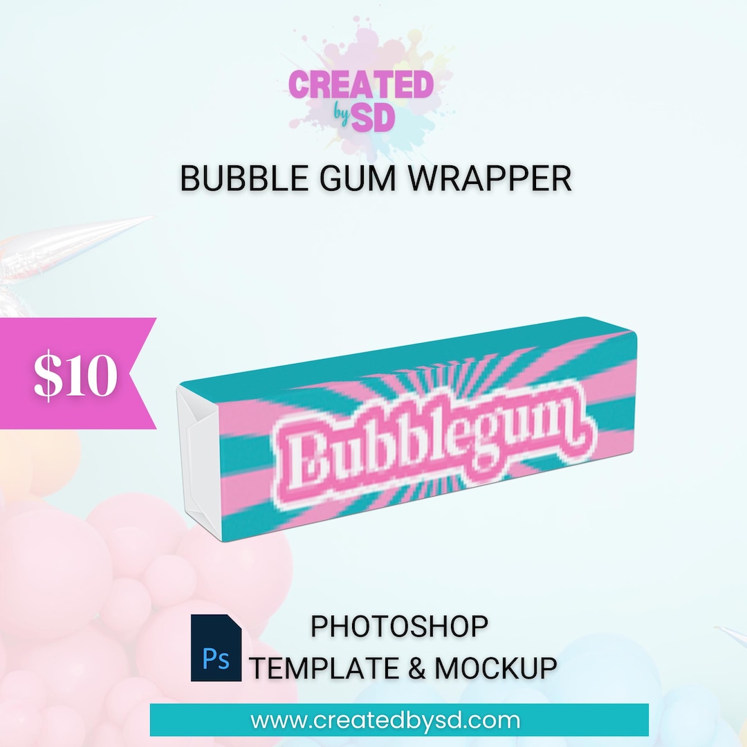 Bubble Gum Wrapper Template and Mockup - Etsy