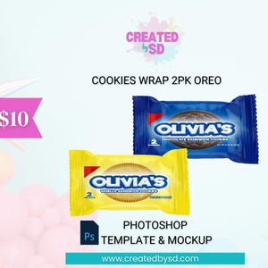 Cookie Wrapper Template and Mockup | Photoshop Party Favor | Chocolate Chip Template | Oreo Template | Custom Editable Cookie Bundle