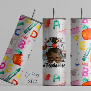 Teacher Life Tumbler Wrap: Messy Bun Design (PNG)