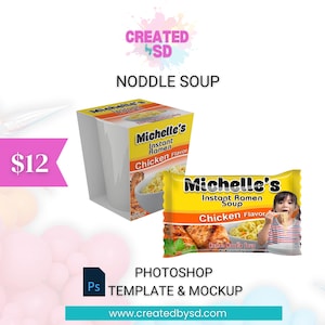 Noddle Soup template and mockup | Cup Of Noodles Instant Lunch | PSD editable party favor | Ramen Noodle Template Bundle