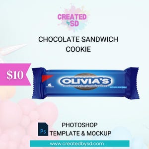 Cookie Wrapper Template | PSD Mockup | 6 pk Cookie Template | Sandwich Cookie Template | Chip Chip Hooray | Custom Template