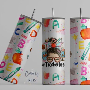 Teacher Life Sublimation Tumbler Design: Apple Theme (PNG)