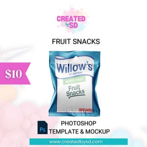 Fruit Snacks Editable Blank Template and Mockup | PSD Party Favor Fruit Snack Wrapper | Personalized Snack Label
