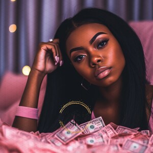 Pink Money AI Stock Photo: African American Beauty (Digital Download)