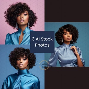 AI Stock Photo Professional Models Black Women Branding Photoshoot AI Images Bundle Set of 3 Website Stock Images Hair Makeup Models
