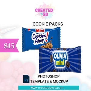 Cookies Mini Pack Editable Photoshop Template and Mockup | Party Favor Bundle | Treat Party Favors | Cookie Wrapper Labels | Sandwich Cookie