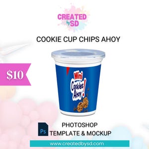 Mini Chocolate Chip Cookie Wrapper PSD Template Photoshop Mockup | Cookie Theme Party Favor | Chips Ahoy Template