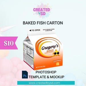 Goldfish Carton Sticker Template and Mockup | Custom Baked Fish Snacks | Photoshop Templates | DIY Party Favor labels | Kids Birthday Party