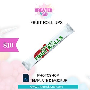 Fruit Roll Wrapper | Photoshop party favor template and mockup | Editable Fruit Snack Wrapper
