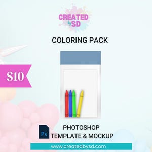 Crayon Pack Party Favor Template | PSD Mockup | Crayon Holder | Editable Crayon Tage | Kids Party Favors | Kids Coloring