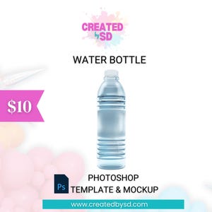 Custom Water Bottle Template | PSD Mockup | Personalized Bottle Label | DIY Sticker Label Template | 16oz Water Bottle Label