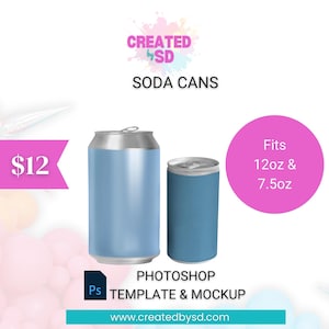 Soda Can Label Template and Mockup | Editable Party Favor | 12oz Soda Can | Beer Can Template | Mini Soda Can Labels | 7.5oz Soda Can