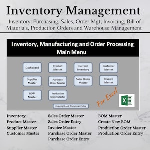 Inventory, Manufacturing, Purchasing, Sales and Warehouse Management Template | Inventory System | Inventory | Order Processing | Production