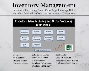 Inventory, Manufacturing, Purchasing, Sales and Warehouse Management Template | Inventory System | Inventory | Order Processing | Production
