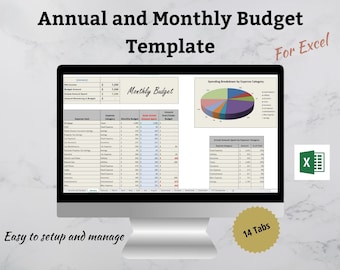 Annual and Monthly Budget Template |  Monthly Budget Planner | Annual Budget Planner | Personal Finance Tracker |  Monthly Budget Tracker