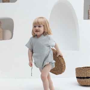 Totzee Muslin Short Kimono Romper Silver Gray – Ultimate Comfort and Chic Style for Your Baby