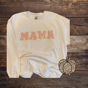 Mama Fuzzy Letter Crewneck, Chenille Letter Crewneck, Mama Sweater