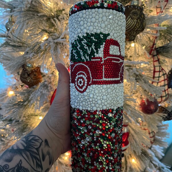 30oz. Skinny Straight Red Truck Rhinestone Tumbler | Bling Tumbler | Best Friend Gift | Gifts | Tumbler gifts | Personalized Tumblers