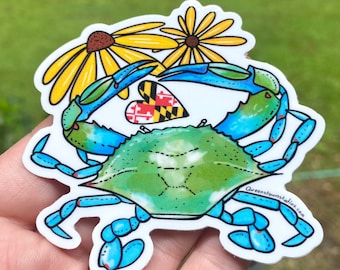 Blue Crab Maryland Flag Vinyl Sticker, Laptop Decal