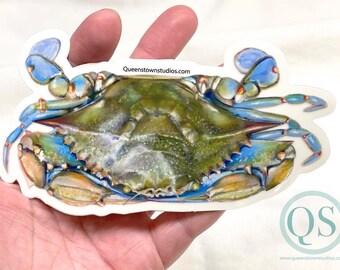 Pegatina de cangrejo azul, calcomanía costera de acuarela