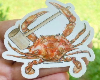 Blue Crab Vinyl Sticker, Crab Mallet Art, Maryland Decor