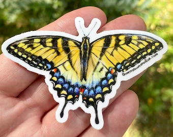 Yellow Swallowtail Butterfly Sticker, Hand-Drawn Vinyl Decal
