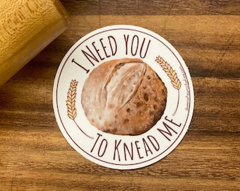 Pegatina de vinilo de pan de masa madre, Amasarme, regalos para panaderos, arte dibujado a mano, impermeable