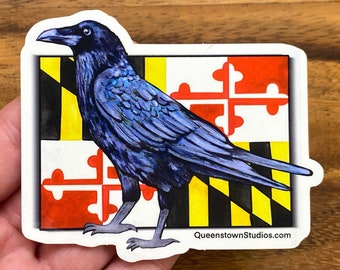 Maryland Flag Raven Vinyl Sticker, Baltimore Football Fan Art