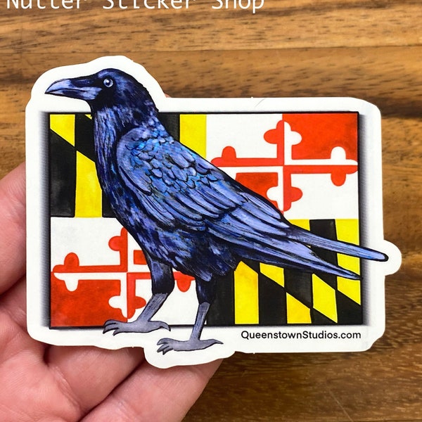 Maryland flag and Raven bird vinyl sticker, Maryland decal, Baltimore sticker, laptop label, car decal, bumper sticker, gifts for football