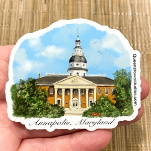 Downtown Annapolis vinyl sticker, waterproof, decal for hydro flask, water bottle sticker, Maryland sticker, State House decal