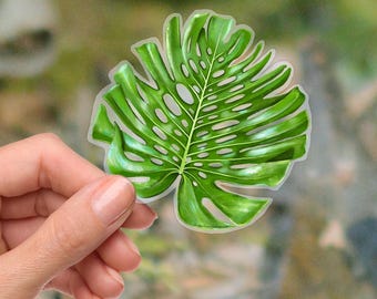 Pegatina de hoja de monstera / vinilo transparente / adhesivo impermeable