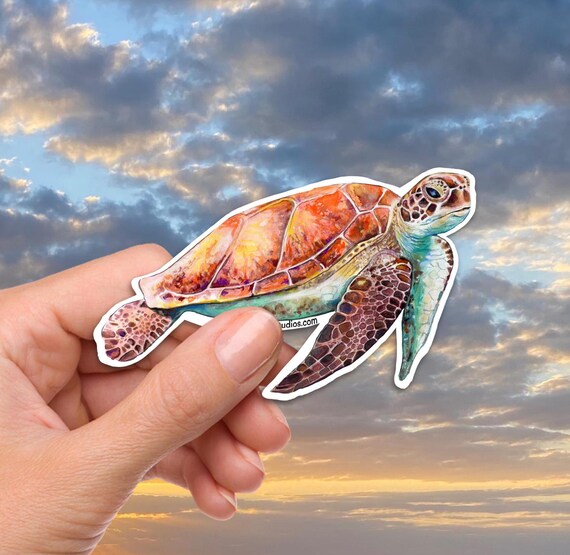 Ocean Sea Turtle Sticker from hand-painted watercolor art, durable waterproof vinyl