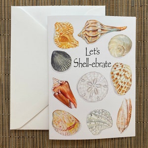 Shell Celebration Greeting Card, illustrated shells, coastal congrats, graduation card