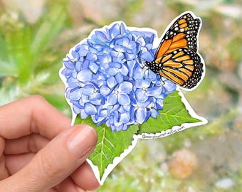 Hydrangea Flower Vinyl Sticker, Botanical Floral Illustration