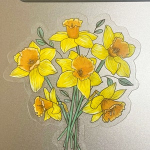 Daffodil Bouquet Sticker, Clear Vinyl Decal, Floral Spring Label image 3