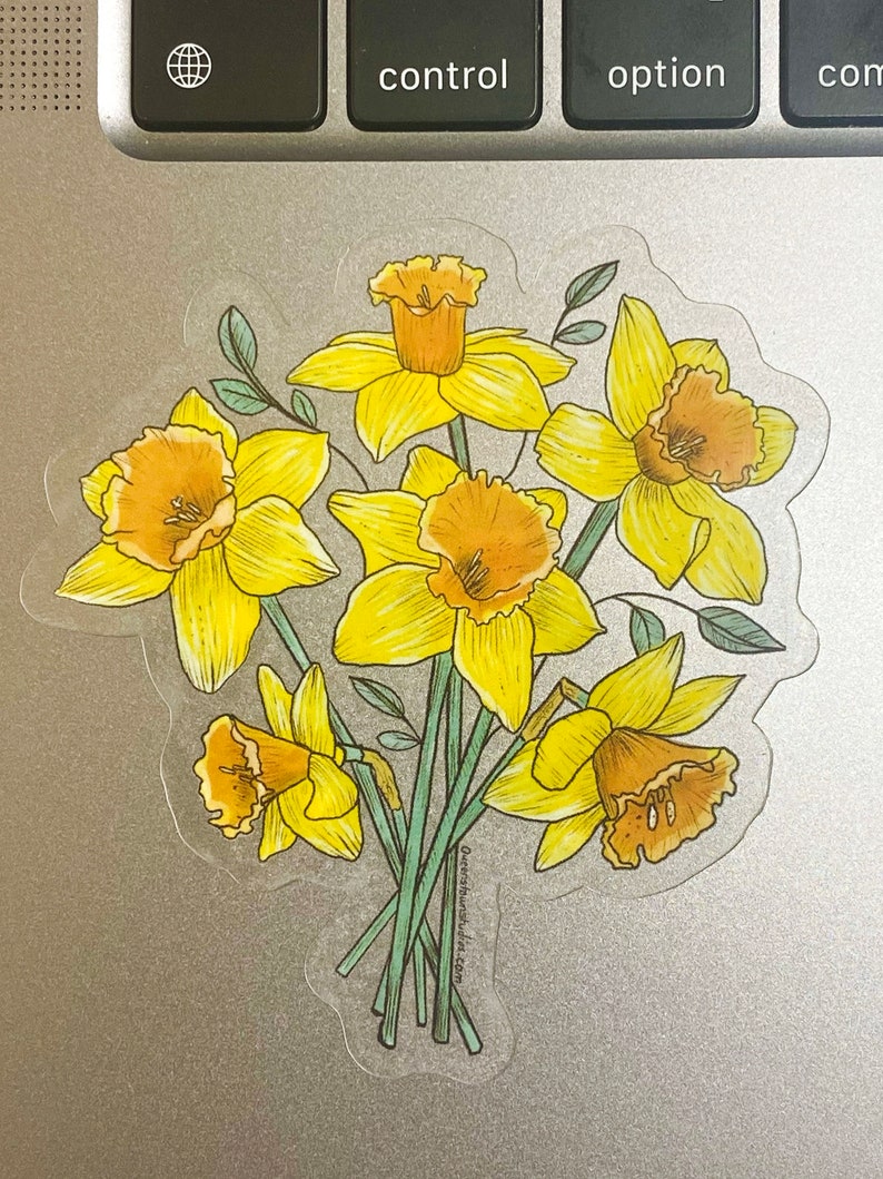 Daffodil Bouquet Sticker, Clear Vinyl Decal, Floral Spring Label image 3
