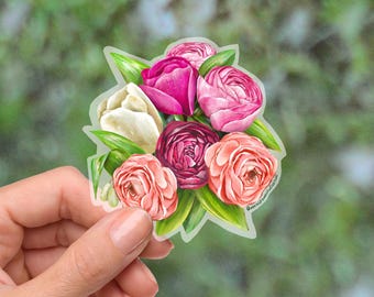 Floral Bouquet Clear Vinyl Sticker | Waterproof Botanical Laptop Decal