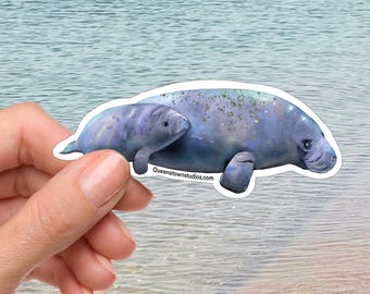 Manatee Vinyl Sticker, mother and baby, laptop decal