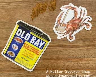 Old Bay Seasoning Tin & Crab Vinyl Sticker Set, Maryland Decal