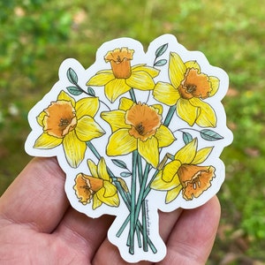 Daffodil Bouquet Sticker, Clear Vinyl Decal, Floral Spring Label image 2