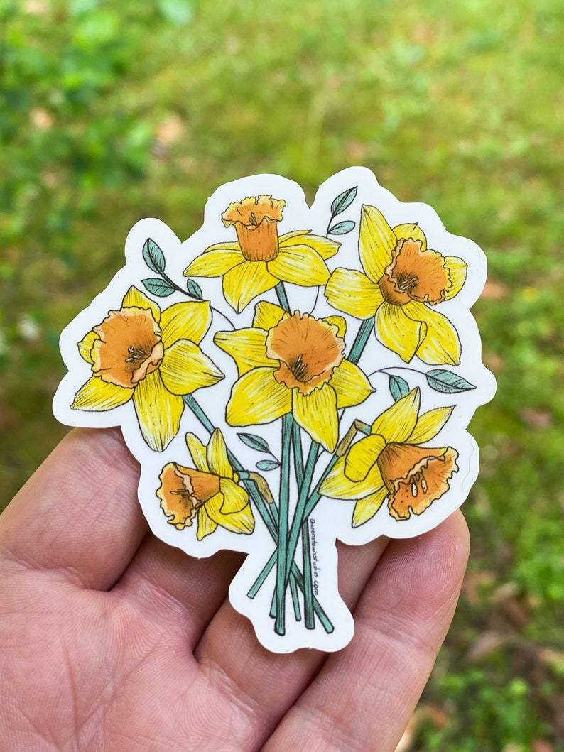 Daffodil Bouquet Sticker, Clear Vinyl Decal, Floral Spring Label image 2