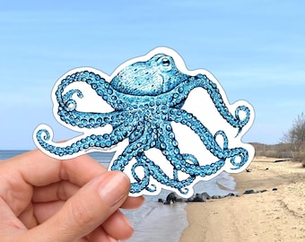 Octopus vinyl sticker, coastal decal for water bottles, laptops